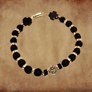 XXL Mens Lion Head Beaded Bracelet